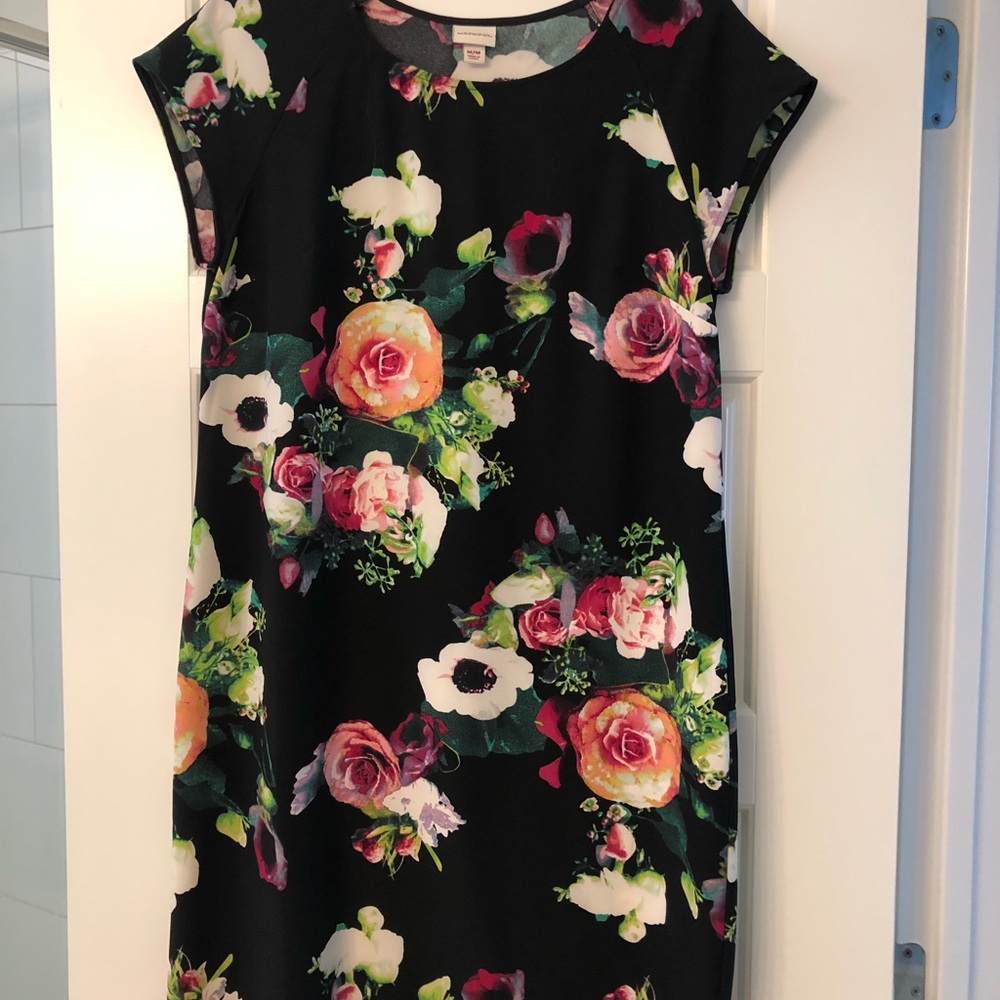 Black flower knee length dress